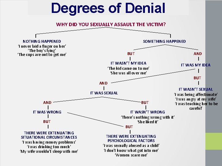 Degrees of Denial WHY DID YOU SEXUALLY ASSAULT THE VICTIM? NOTHING HAPPENED ‘I never