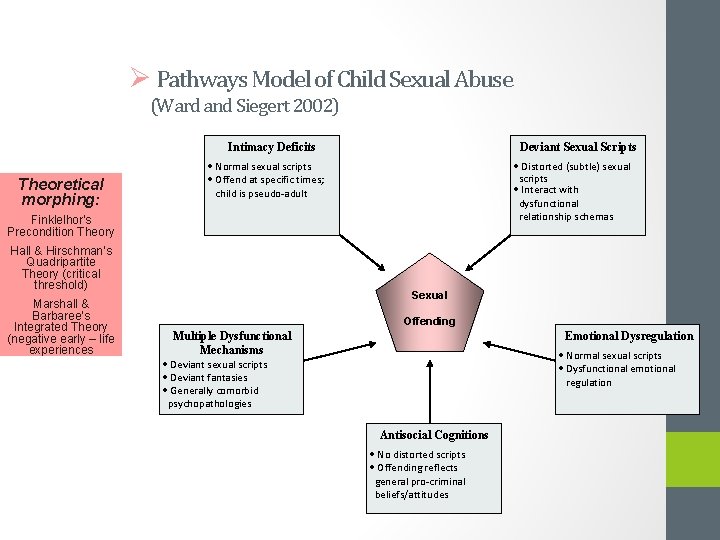 Ø Pathways Model of Child Sexual Abuse (Ward and Siegert 2002) Intimacy Deficits Theoretical