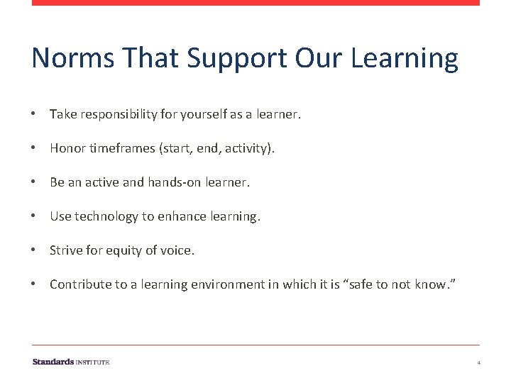 Norms That Support Our Learning • Take responsibility for yourself as a learner. • Norms That Support Our Learning • Take responsibility for yourself as a learner. •