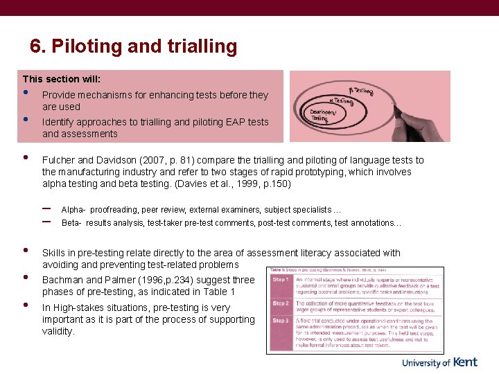 6. Piloting and trialling This section will: • • • Provide mechanisms for enhancing