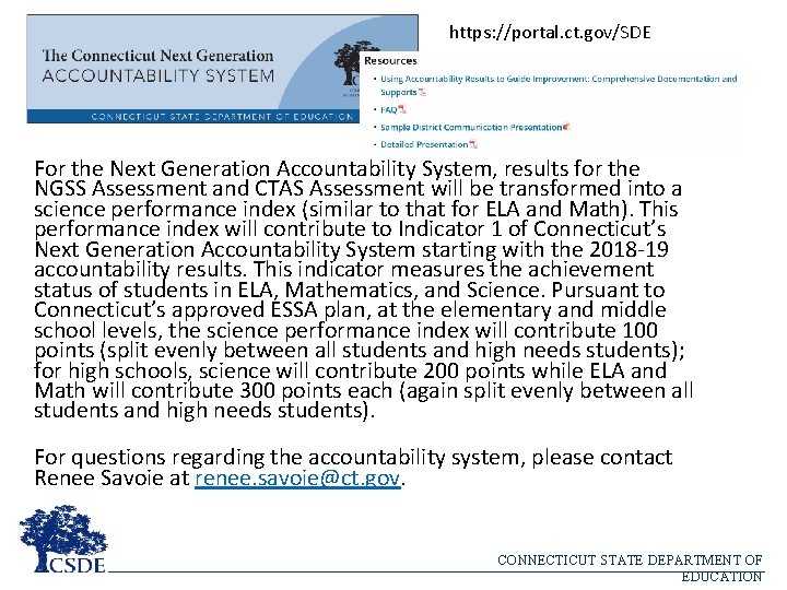 https: //portal. ct. gov/SDE For the Next Generation Accountability System, results for the NGSS