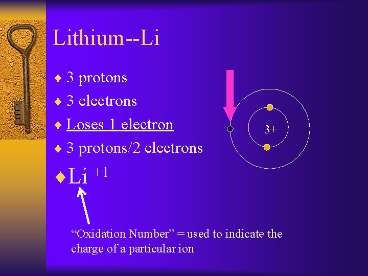 Lithium--Li ¨ 3 protons ¨ 3 electrons ¨ Loses 1 electron 3+ ¨ 3