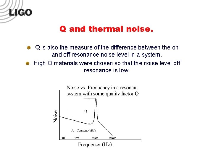 Q and thermal noise. Q is also the measure of the difference between the