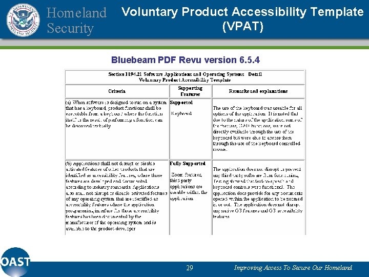Homeland Security Voluntary Product Accessibility Template (VPAT) Bluebeam PDF Revu version 6. 5. 4
