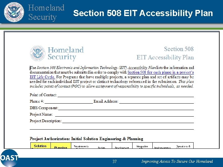 Homeland Security Section 508 EIT Accessibility Plan 37 Improving Access To Secure Our Homeland