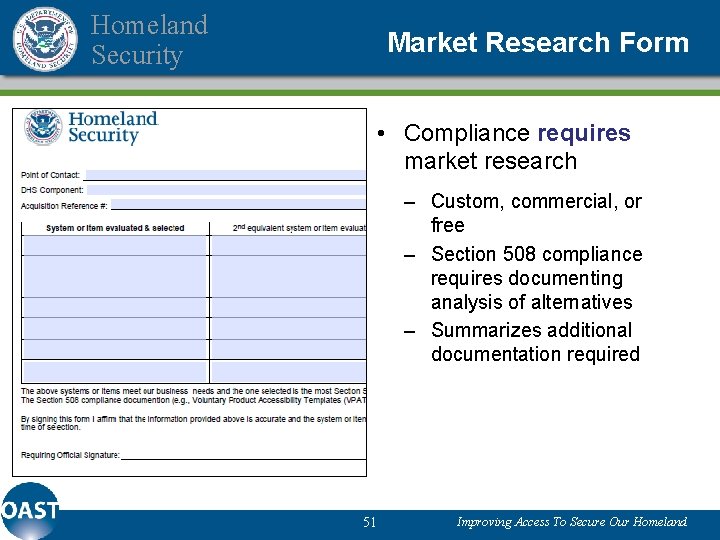 Homeland Security Market Research Form • Compliance requires market research Image fills this entire
