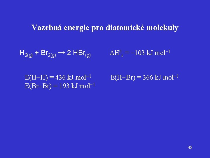 Vazebná energie pro diatomické molekuly H 2(g) + Br 2(g) → 2 HBr(g) H