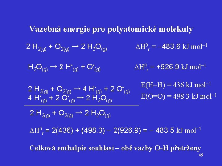 Vazebná energie pro polyatomické molekuly 2 H 2(g) + O 2(g) → 2 H