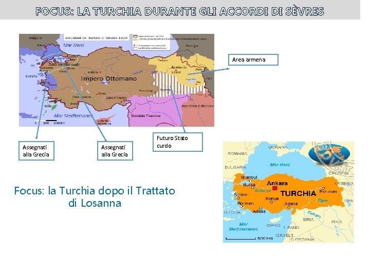 FOCUS: LA TURCHIA DURANTE GLI ACCORDI DI SÈVRES Area armena Assegnati alla Grecia Futuro