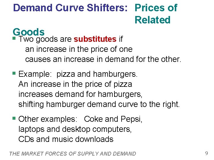 Demand Curve Shifters: Prices of Related Goods § Two goods are substitutes if an