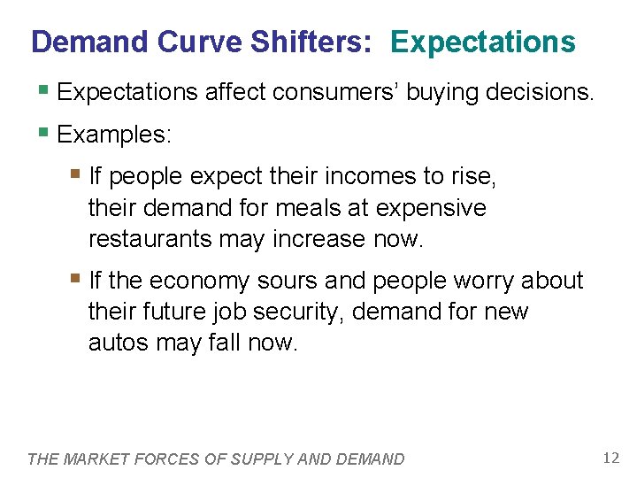 Demand Curve Shifters: Expectations § Expectations affect consumers’ buying decisions. § Examples: § If