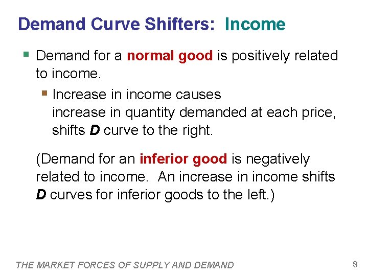 Demand Curve Shifters: Income § Demand for a normal good is positively related to