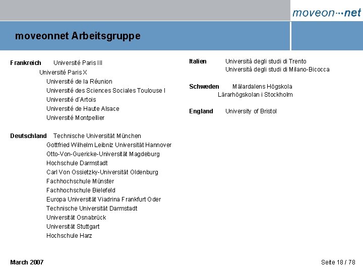 moveonnet Arbeitsgruppe Frankreich Université Paris III Université Paris X Université de la Réunion Université