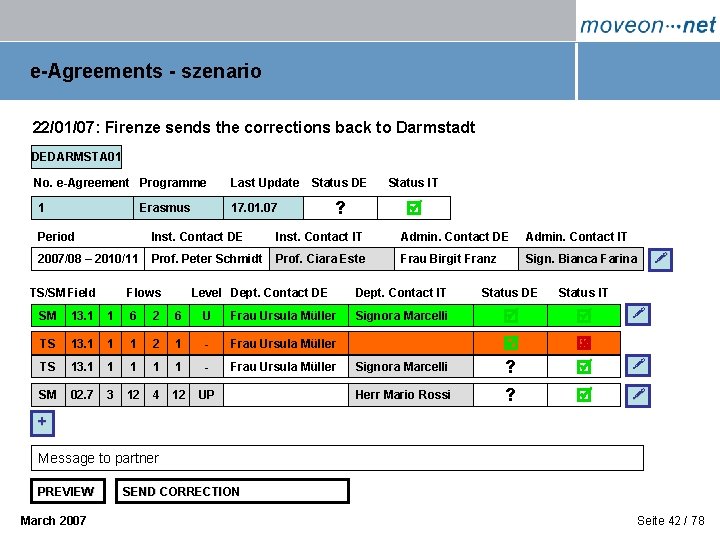 e-Agreements - szenario 22/01/07: Firenze sends the corrections back to Darmstadt DEDARMSTA 01 No.