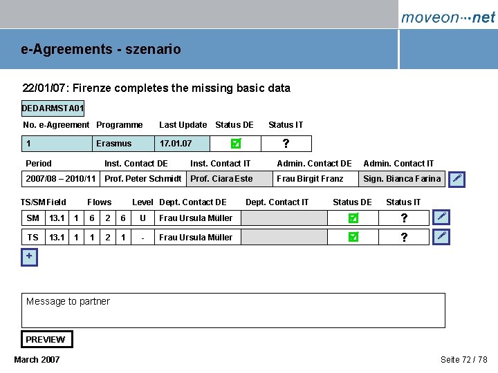 e-Agreements - szenario 22/01/07: Firenze completes the missing basic data DEDARMSTA 01 No. e-Agreement
