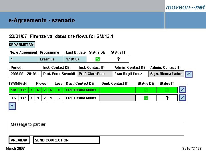 e-Agreements - szenario 22/01/07: Firenze validates the flows for SM/13. 1 DEDARMSTA 01 No.