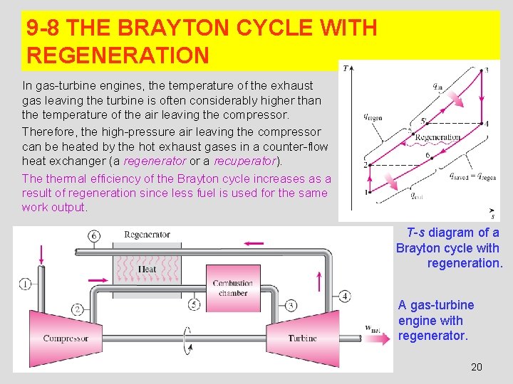 9 -8 THE BRAYTON CYCLE WITH REGENERATION In gas-turbine engines, the temperature of the