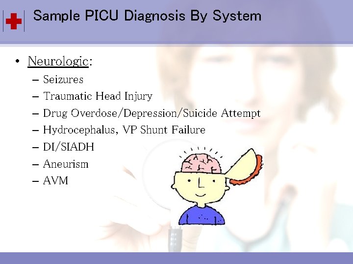 Sample PICU Diagnosis By System Click to edit Master title style • Neurologic: Click