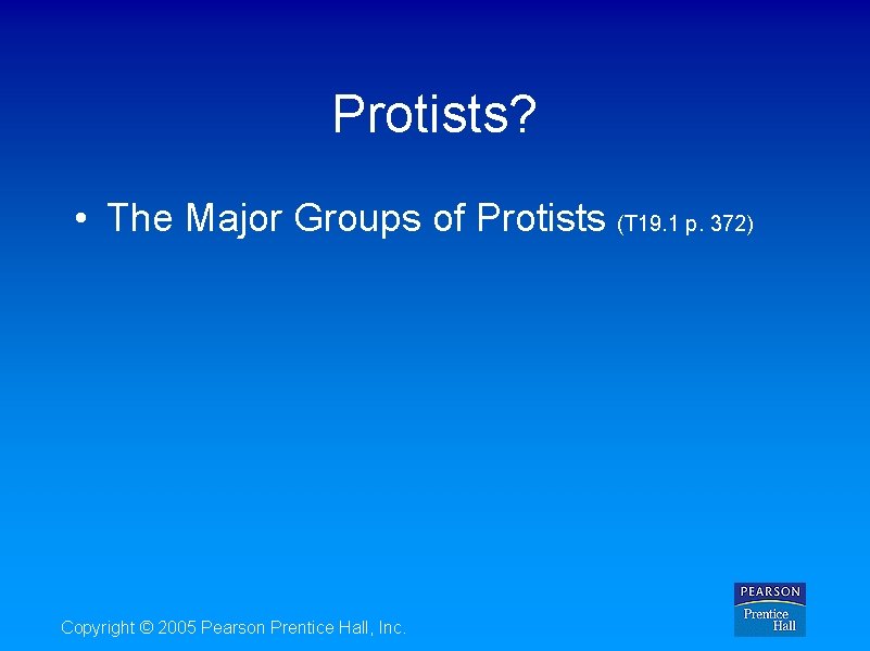 Protists? • The Major Groups of Protists (T 19. 1 p. 372) Copyright ©