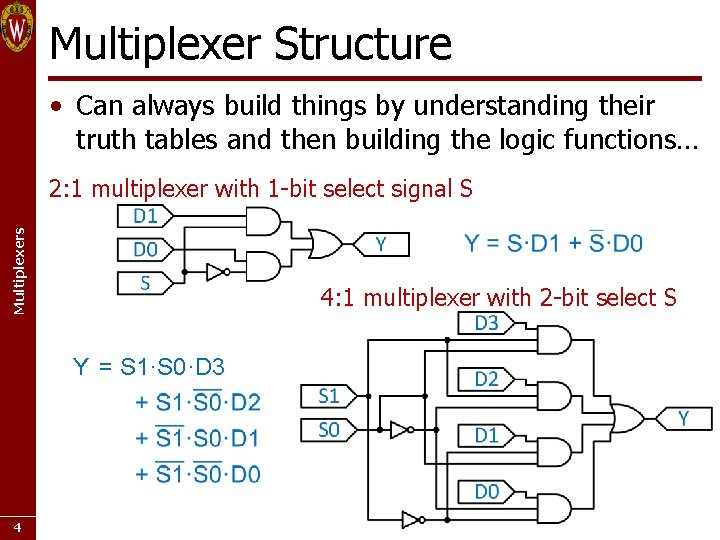 Multiplexer Structure • Can always build things by understanding their truth tables and then