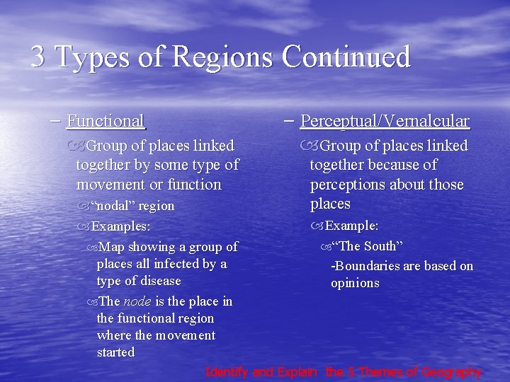 3 Types of Regions Continued – Functional – Perceptual/Vernalcular Group of places linked together