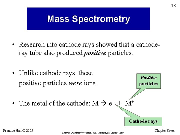 13 Mass Spectrometry • Research into cathode rays showed that a cathoderay tube also