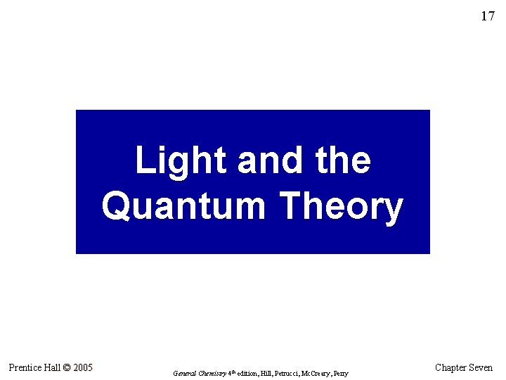 17 Light and the Quantum Theory Prentice Hall © 2005 General Chemistry 4 th