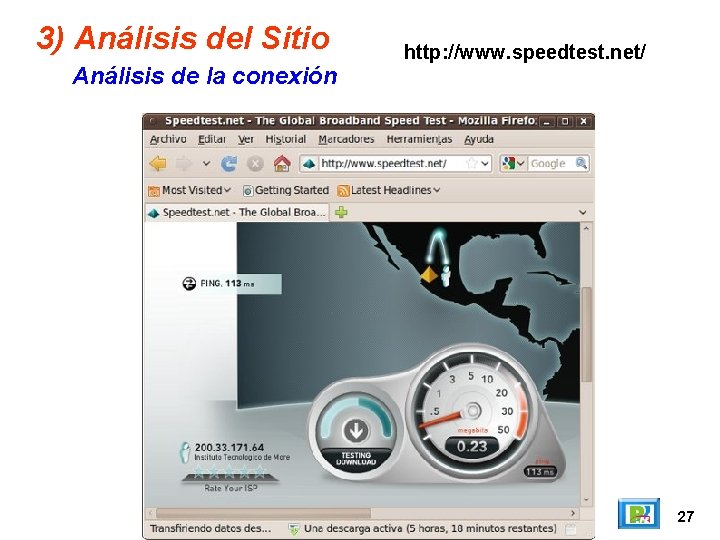 3) Análisis del Sitio Análisis de la conexión http: //www. speedtest. net/ 27 