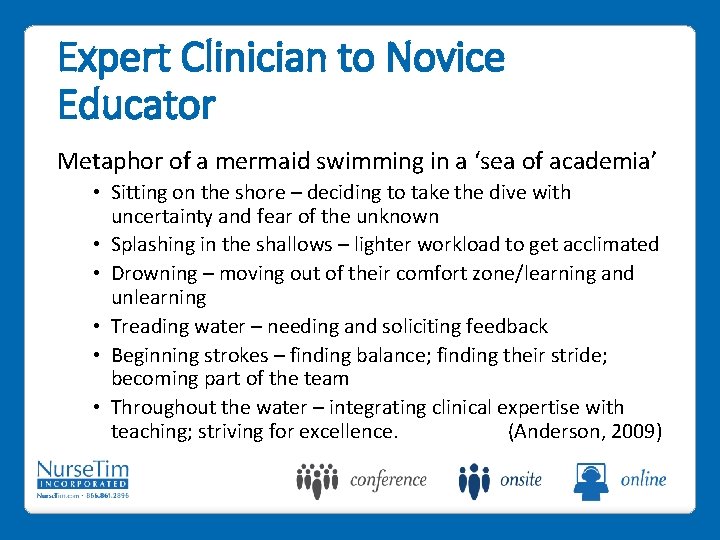 Expert Clinician to Novice Educator Metaphor of a mermaid swimming in a ‘sea of