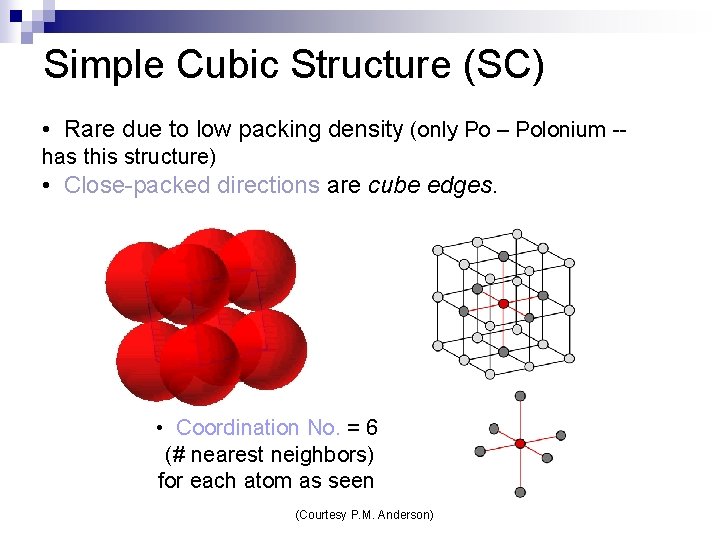 Simple Cubic Structure (SC) • Rare due to low packing density (only Po –