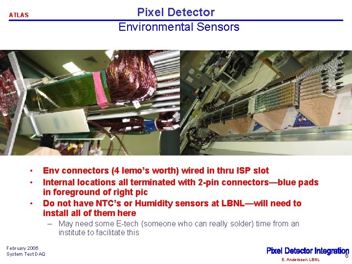 Pixel Detector Environmental Sensors ATLAS • • • Env connectors (4 lemo’s worth) wired