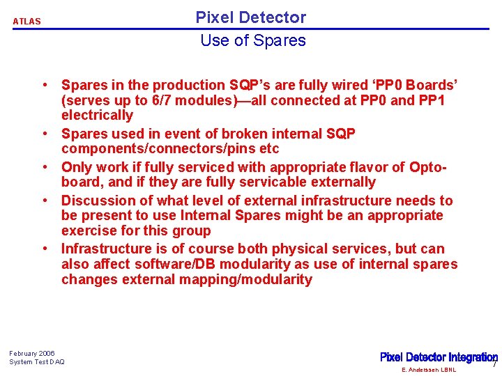 Pixel Detector Use of Spares ATLAS • Spares in the production SQP’s are fully