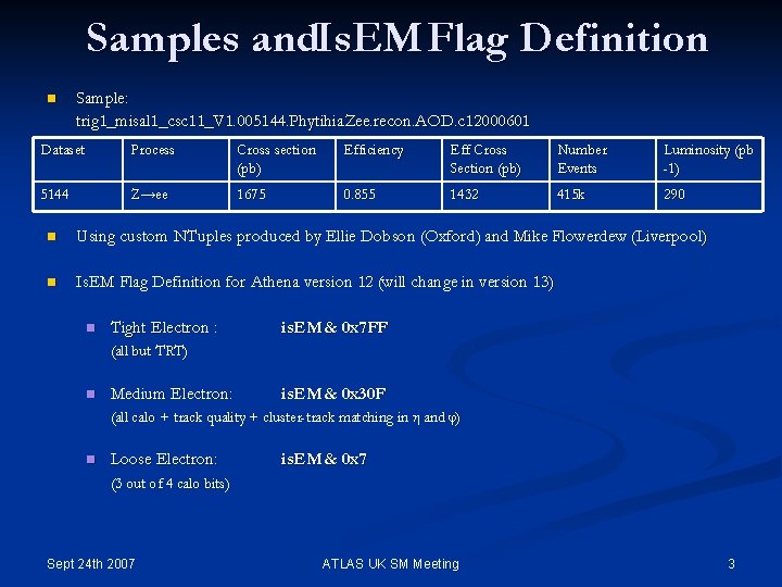 Samples and. Is. EM Flag Definition n Sample: trig 1_misal 1_csc 11_V 1. 005144.