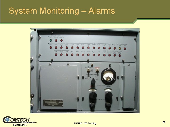 System Monitoring – Alarms Maintenance AN/TRC 170 Training 37 