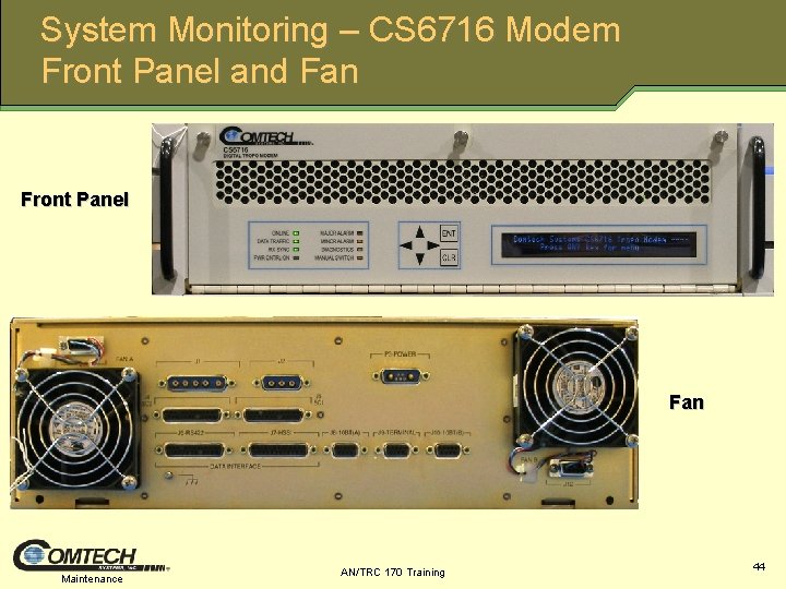 System Monitoring – CS 6716 Modem Front Panel and Fan Front Panel Fan Maintenance