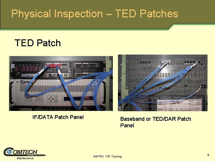 Physical Inspection – TED Patches TED Patch IF/DATA Patch Panel Maintenance Baseband or TED/DAR