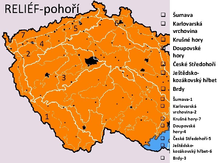 RELIÉF-pohoří 5 7 2 6 q q 4 3 q q q 1 q
