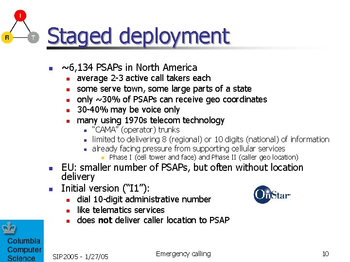 Staged deployment n ~6, 134 PSAPs in North America n n n average 2