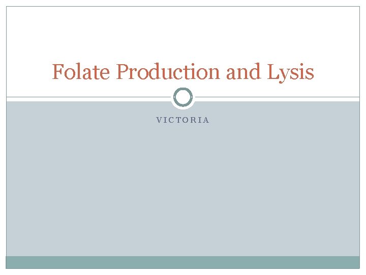 Folate Production and Lysis VICTORIA 