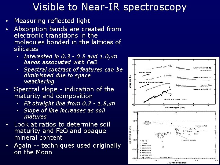 Visible to Near-IR spectroscopy • Measuring reflected light • Absorption bands are created from