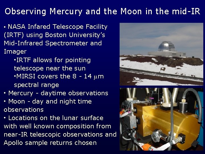 Observing Mercury and the Moon in the mid-IR • NASA Infared Telescope Facility (IRTF)