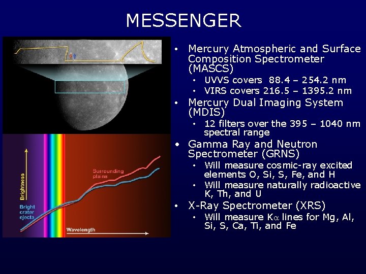 MESSENGER • Mercury Atmospheric and Surface Composition Spectrometer (MASCS) • UVVS covers 88. 4