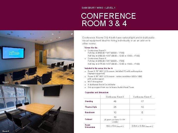 SAINSBURY WING • LEVEL 1 CONFERENCE ROOM 3 & 4 Conference Rooms 3 &