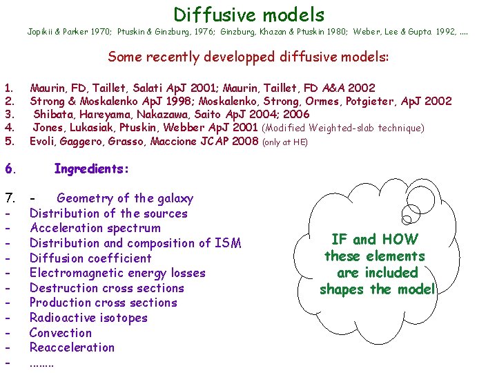 Diffusive models Jopikii & Parker 1970; Ptuskin & Ginzburg, 1976; Ginzburg, Khazan & Ptuskin