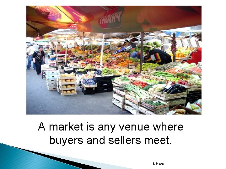 A market is any venue where buyers and sellers meet. E. Napp 