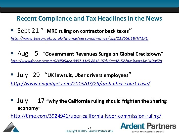 Recent Compliance and Tax Headlines in the News § Sept 21 “HMRC ruling on