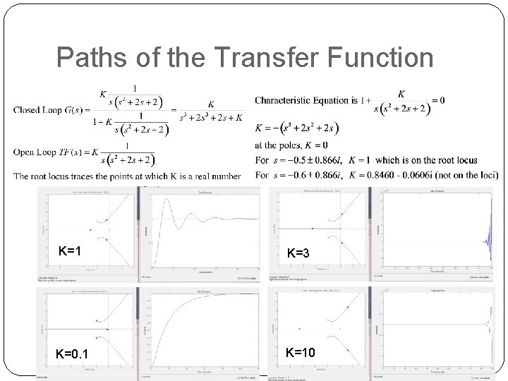 Paths of the Transfer Function K=1 K=3 K=0. 1 K=10 
