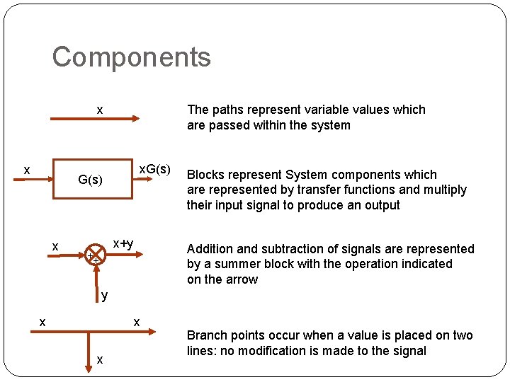 Components x x The paths represent variable values which are passed within the system