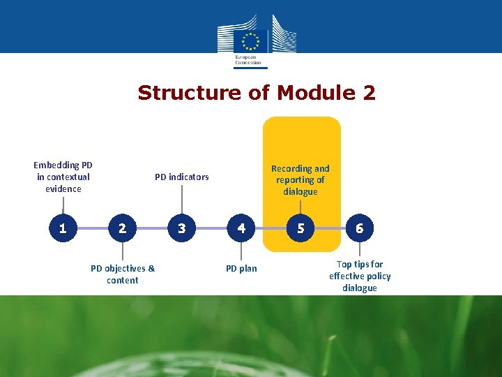  Structure of Module 2 Embedding PD in contextual evidence 1 Recording and reporting