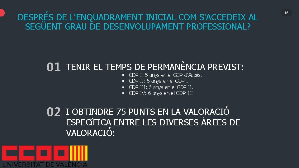 DESPRÉS DE L'ENQUADRAMENT INICIAL COM S’ACCEDEIX AL SEGÜENT GRAU DE DESENVOLUPAMENT PROFESSIONAL? 01 TENIR